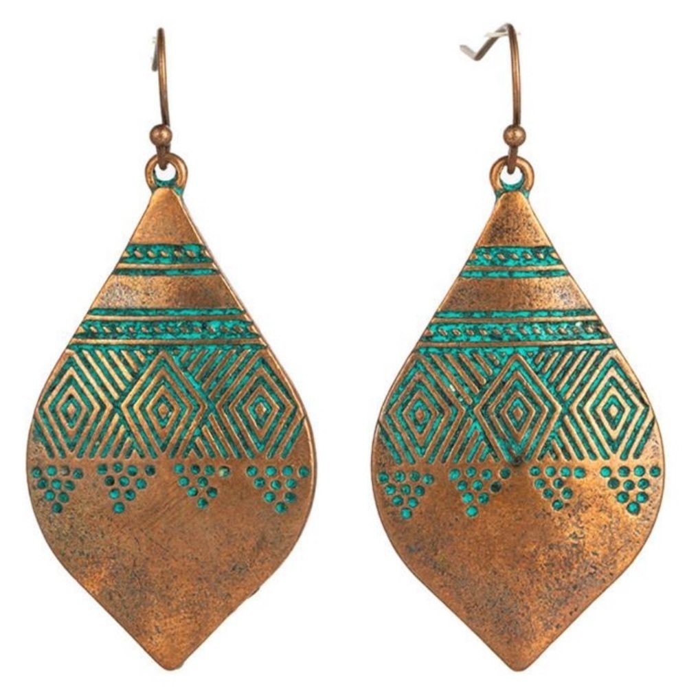 Bohemian Rustic Weathered Leaf Drop Earrings
